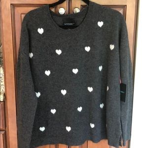Cynthia Rowley grey sweater with white hearts🔥NWT